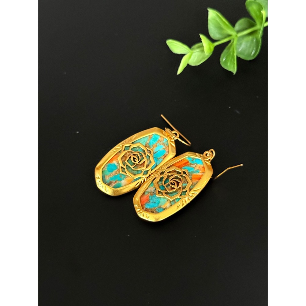 Kendra Scott Gold Turquoise Magnesite Multi Color Statement Earrings - Picture 11 of 11